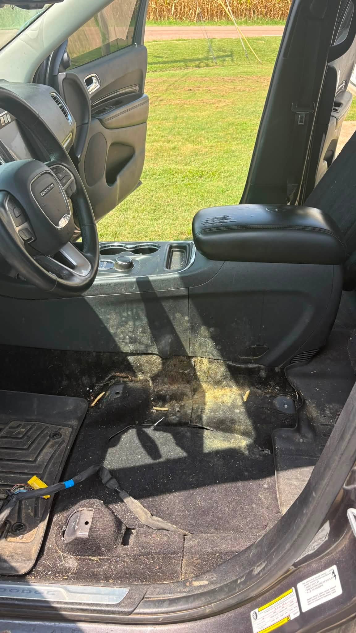 Driver floor area before deep cleaning